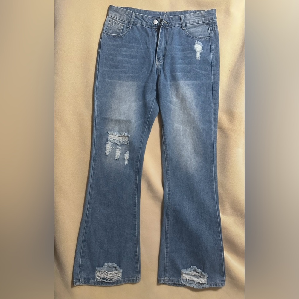 #495 Classic Blue Distressed Women Jeans